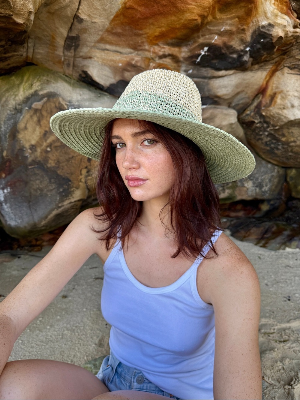 Wide-Brim Straw Sun Hat in Light Green